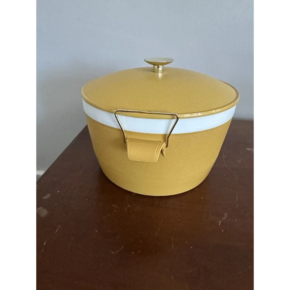 Vintage THERM-O-WARE Sun frost Ice Bucket Locking Lid 1960’s Retro Yellow D8